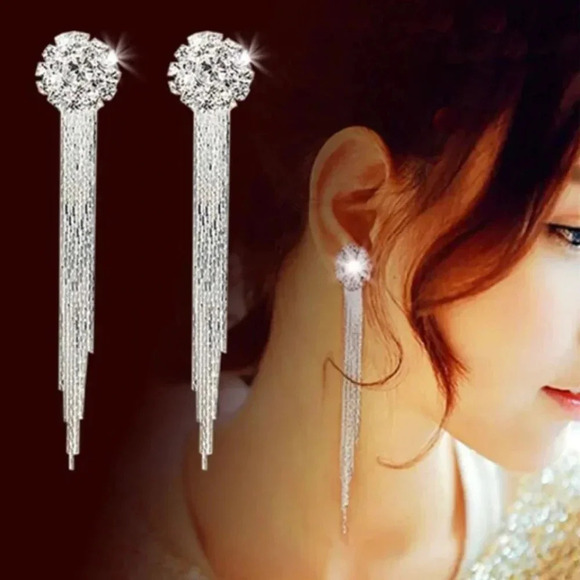 18k White Gold Tassel Drop Statement Earrings - Picture 2 of 7